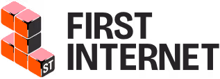 First Internet logo featuring a 3D block design with the text 'FIRST INTERNET' in uppercase letters.