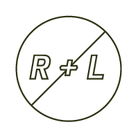 Circle divided diagonally with 'R + L' letters inside, separated by a diagonal line.